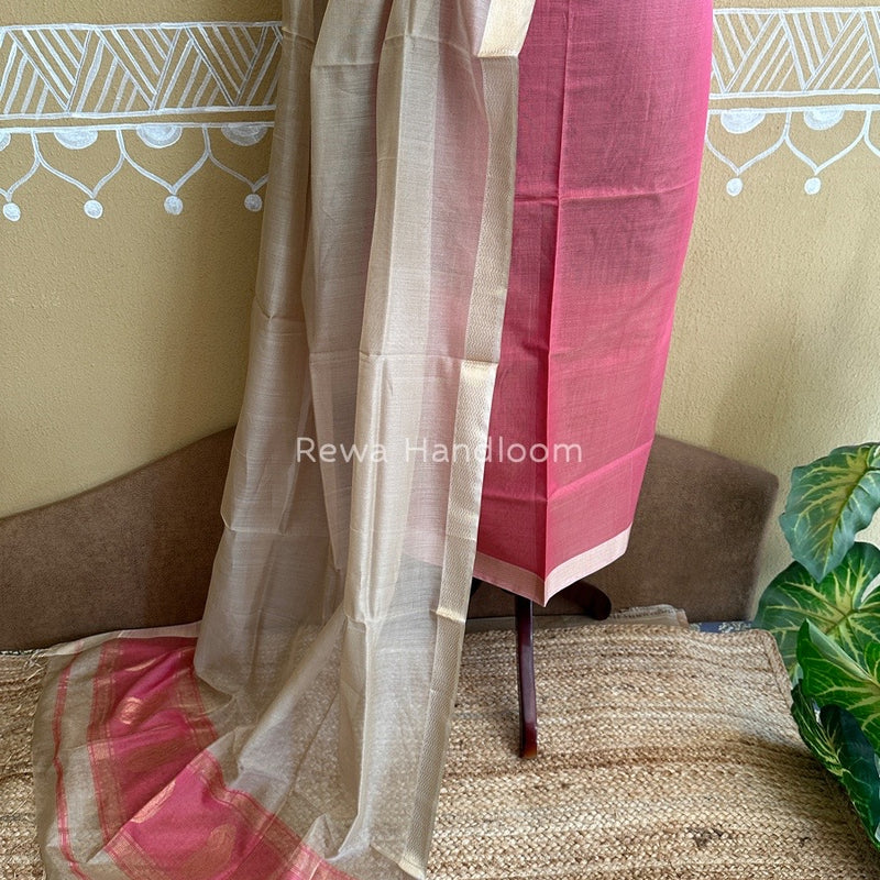 Maheshwari baby Pink-White Tissue Buta Dress Material TPT062