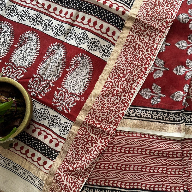 Maheshwari Maroon Bagh Print Suit BSP0138