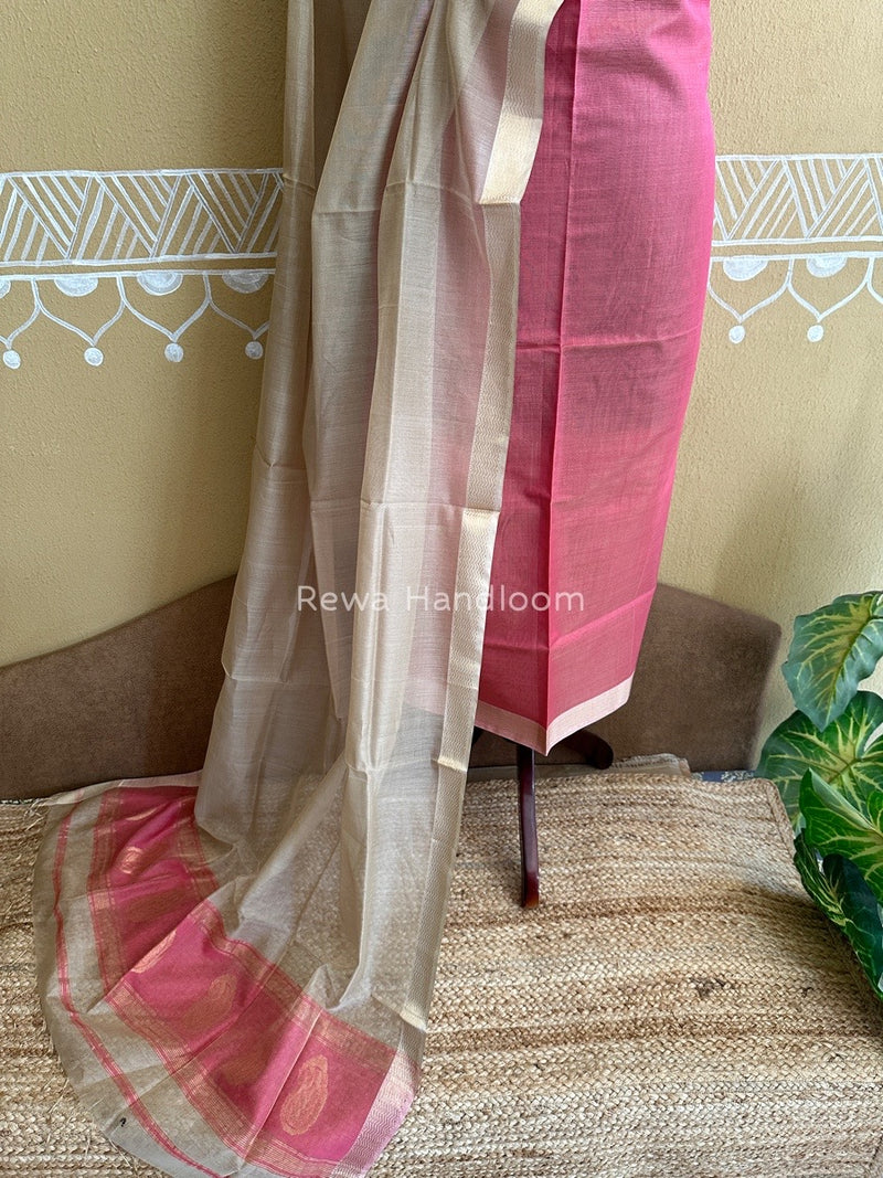 Maheshwari Rani Pink-Beige Tissue Buta Dress Material TPT057