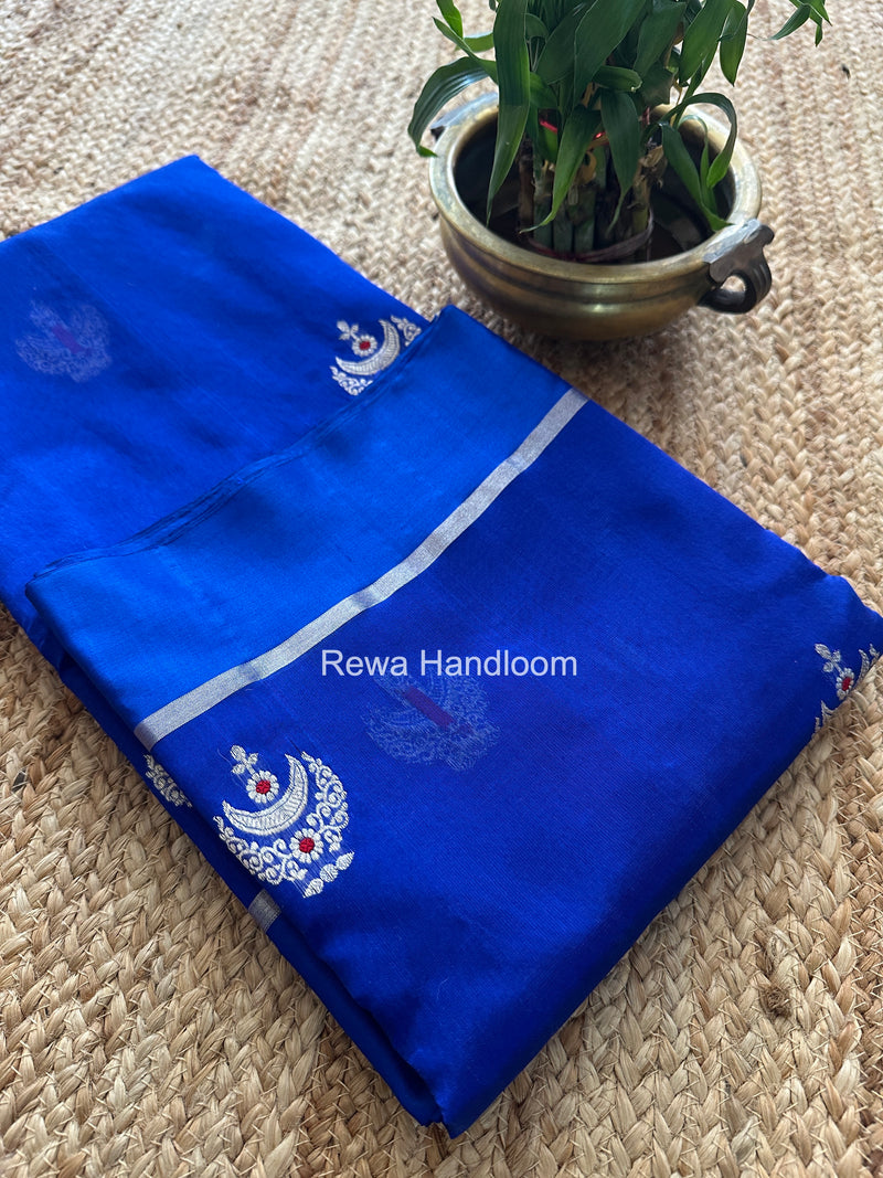 Blue Chanderi Pattu Silk Butta Saree CPBS03