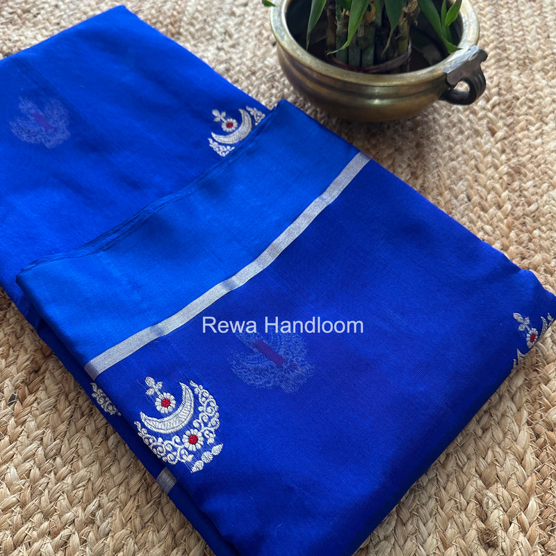 Blue Chanderi Pattu Silk Butta Saree CPBS03