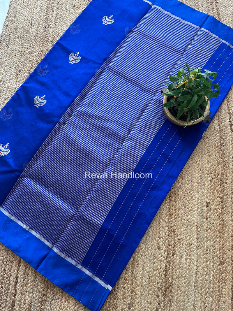 Blue Chanderi Pattu Silk Butta Saree CPBS03
