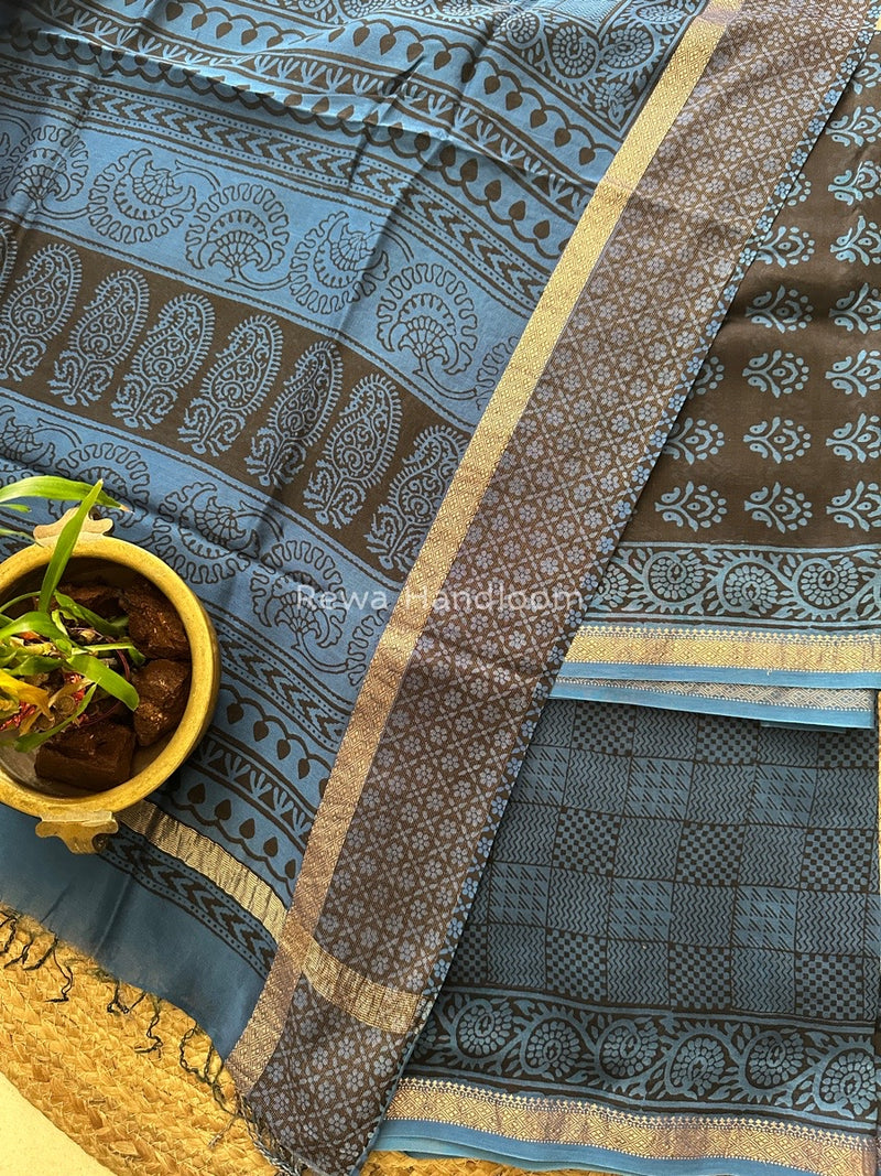 Maheshwari Black Bagh Print Suit BSP0139