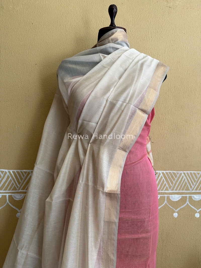 Maheshwari Baby Pink-Off White Tissue Buta Dress Material TPT059
