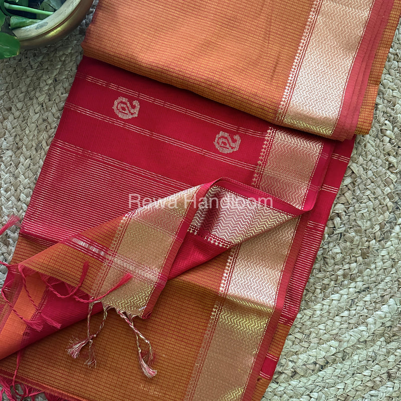 Green Red Zari Butti ~ Maheshwari Saree-KJS016