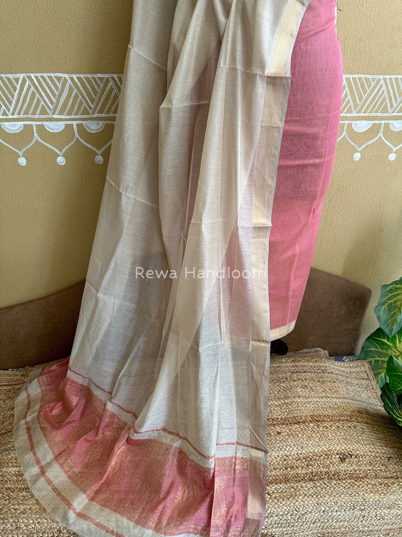 Maheshwari Baby Pink-Off White Tissue Buta Dress Material TPT059