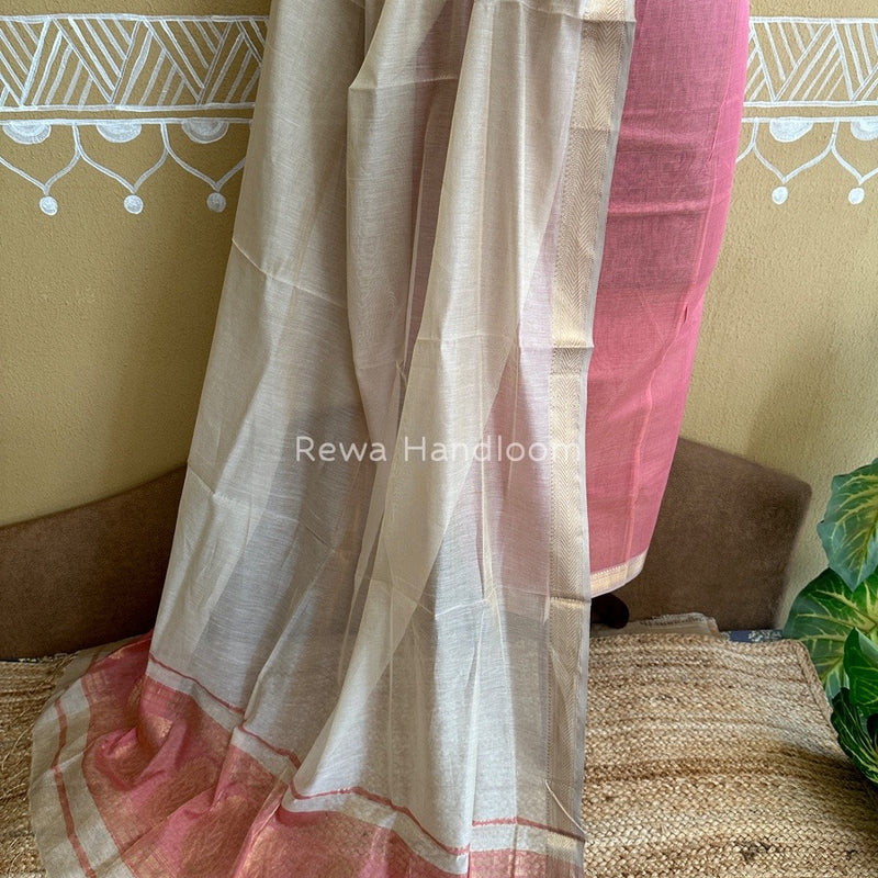 Maheshwari Baby Pink-Off White Tissue Buta Dress Material TPT059