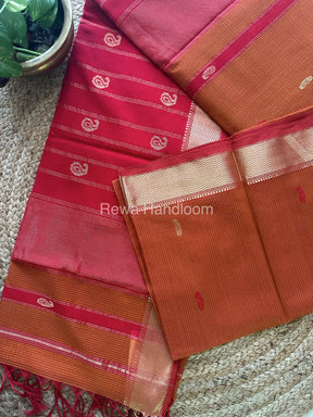 Green Red Zari Butti ~ Maheshwari Saree-KJS016