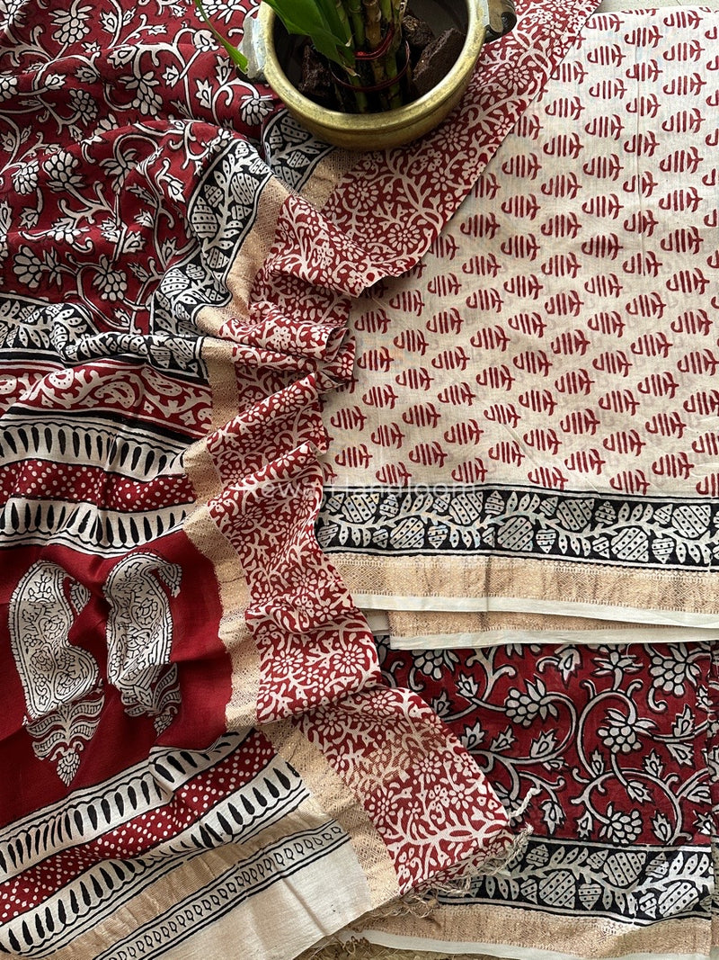 Maheshwari White Bagh Print Suit BSP0134