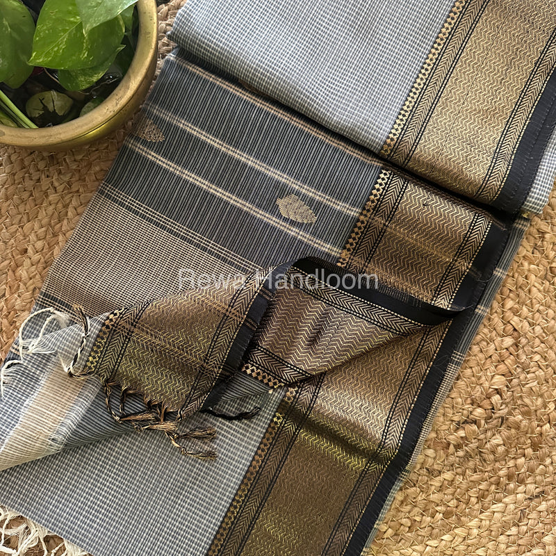 Grey Black Zari Butti ~ Maheshwari Saree-KJS015