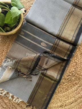 Grey Black Zari Butti ~ Maheshwari Saree-KJS015