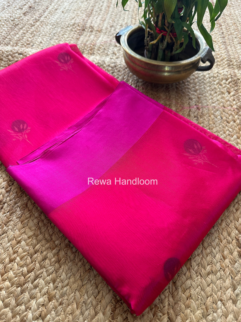 Fuchsia Pink Chanderi Pattu Silk Butta Saree CPBS04