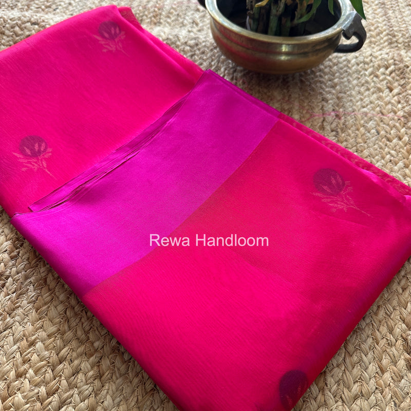 Fuchsia Pink Chanderi Pattu Silk Butta Saree CPBS04