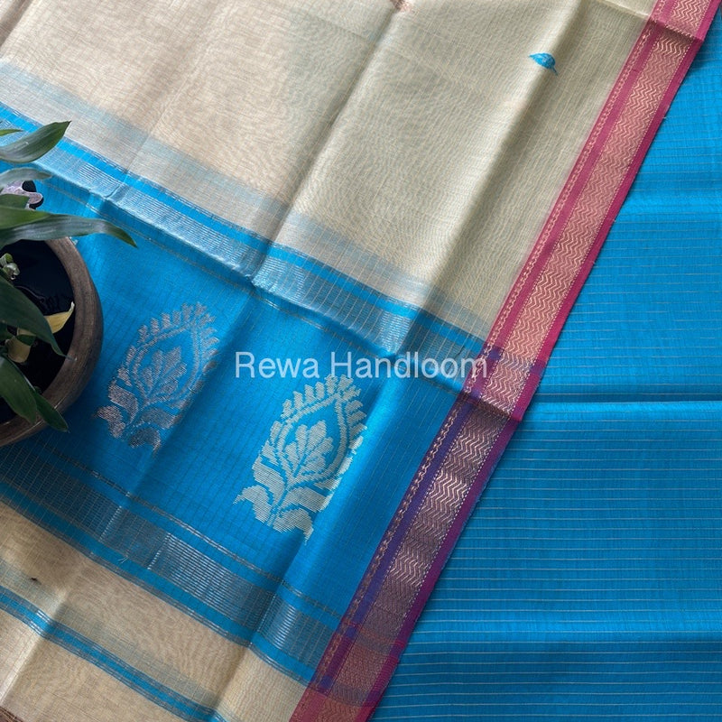 Maheshwari Sky Blue-Light Yellow Motifs Top-Dupatta Set MS0194