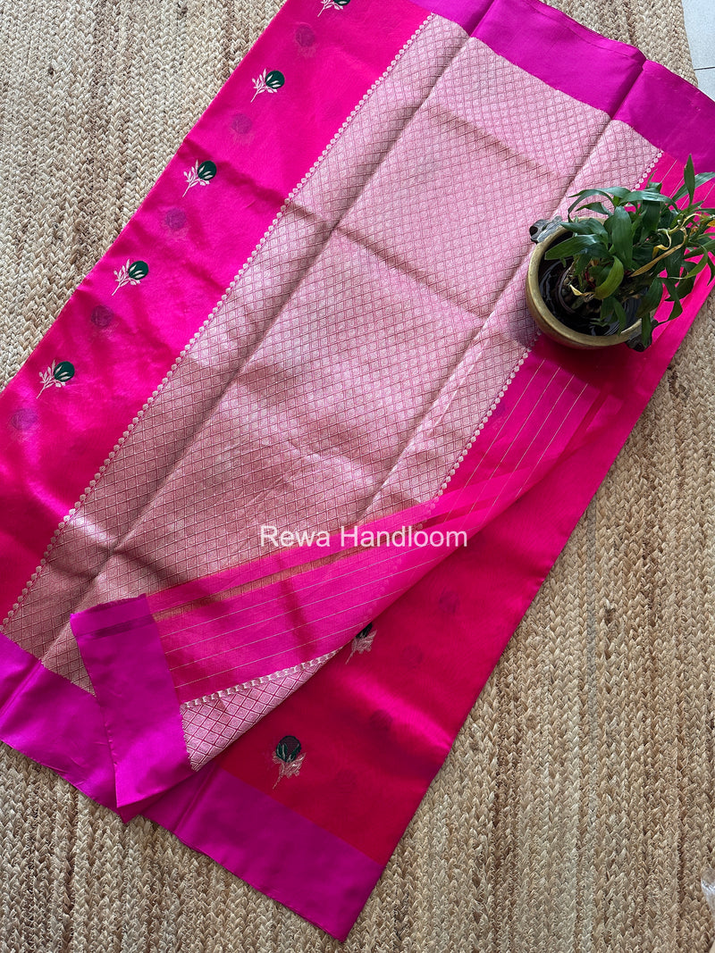 Fuchsia Pink Chanderi Pattu Silk Butta Saree CPBS04