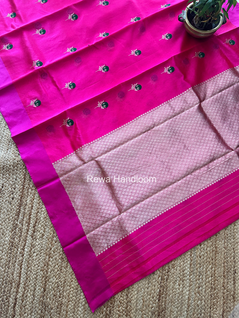 Fuchsia Pink Chanderi Pattu Silk Butta Saree CPBS04