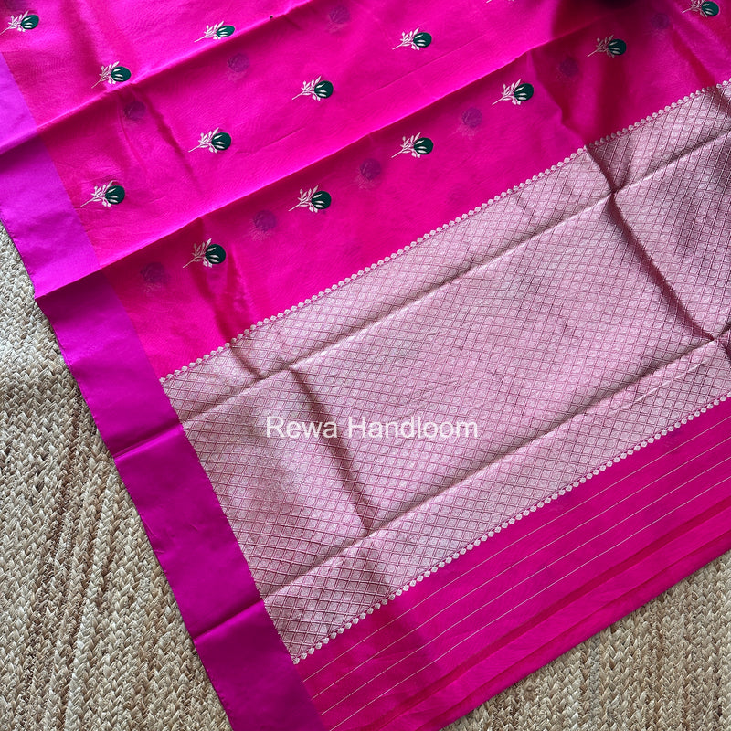 Fuchsia Pink Chanderi Pattu Silk Butta Saree CPBS04