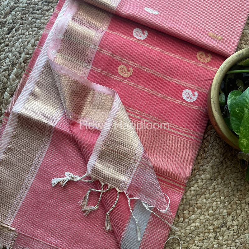 Pink Zari Butti ~ Maheshwari Saree-KJS027