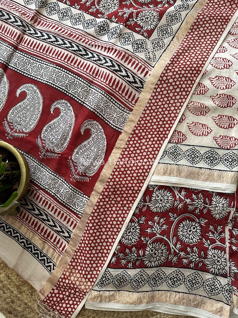 Maheshwari White Bagh Print Suit BSP00129