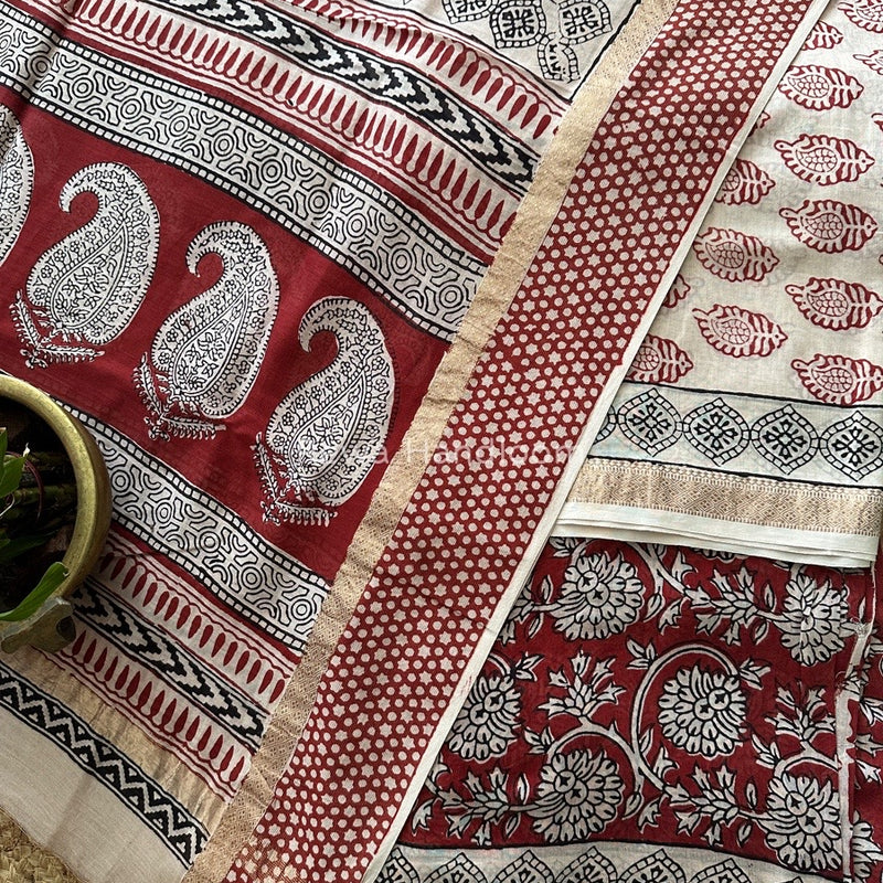 Maheshwari White Bagh Print Suit BSP00129