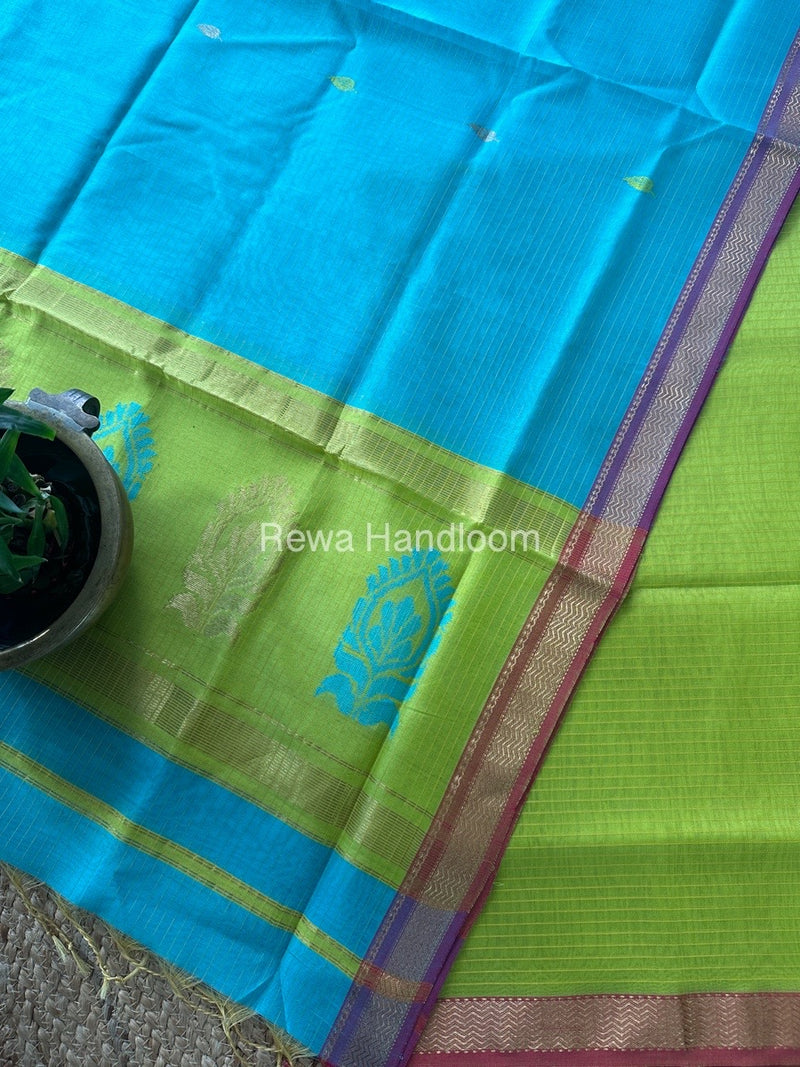 Maheshwari Green-Blue Motifs Top-Dupatta Set MS0193