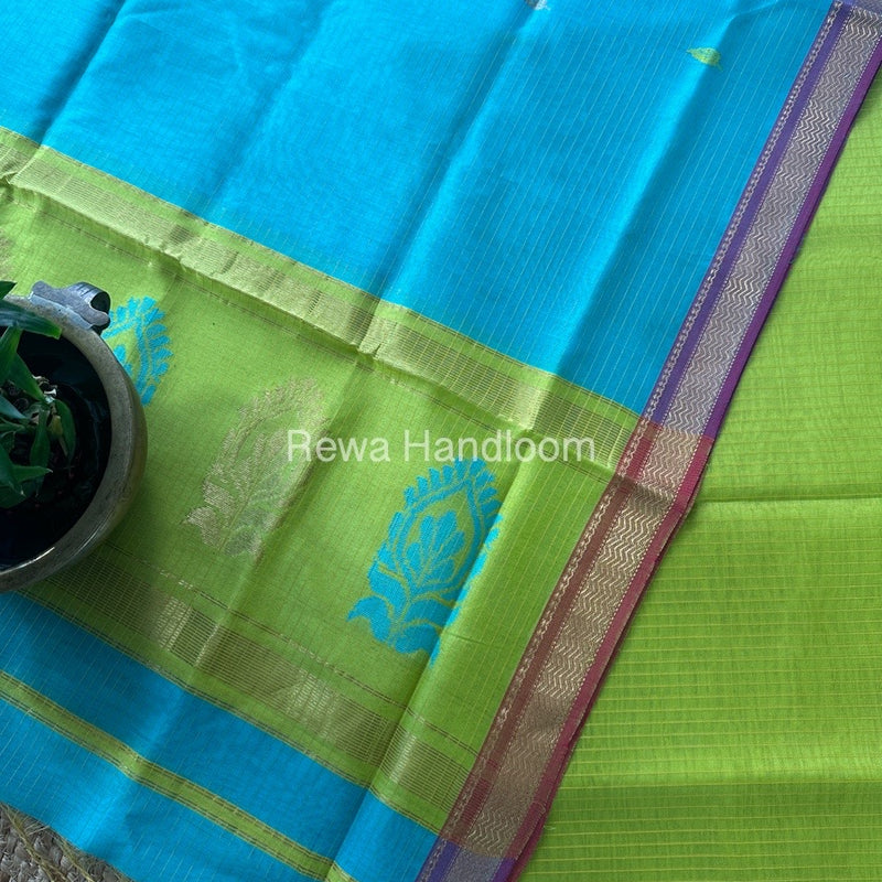 Maheshwari Green-Blue Motifs Top-Dupatta Set MS0193