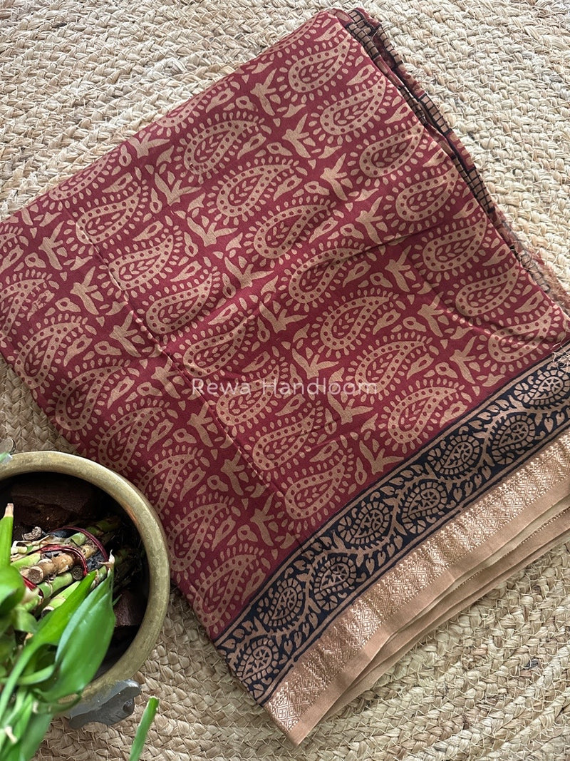 Maheshwari Dark Red Bagh Print Suit BSP0146