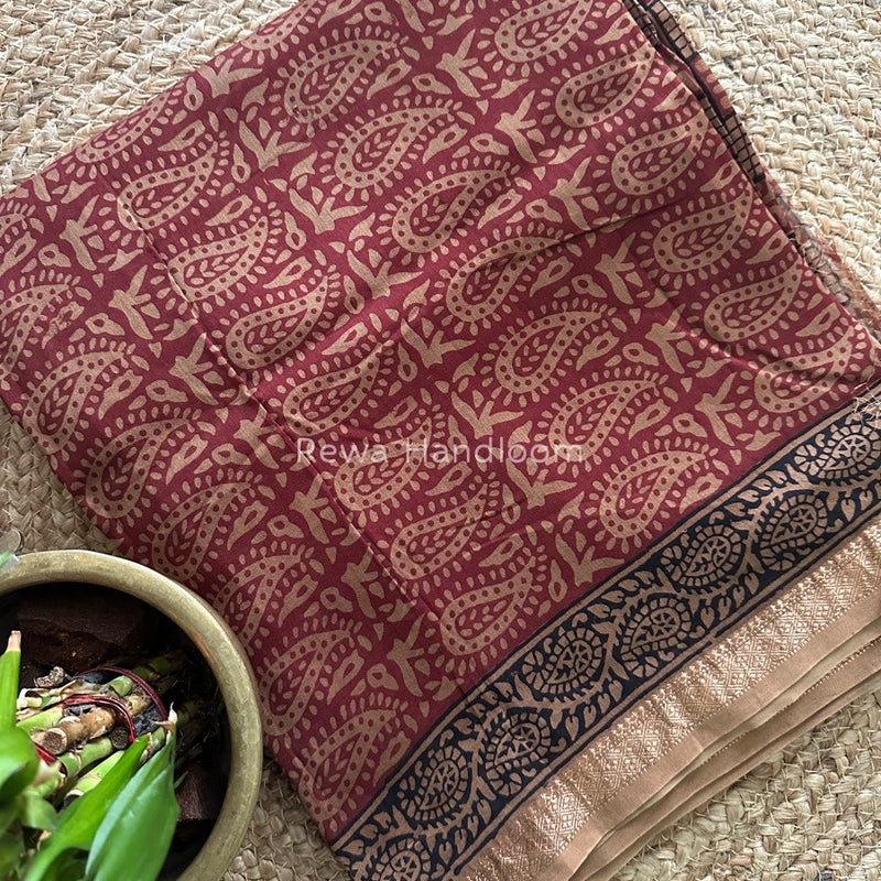 Maheshwari Dark Red Bagh Print Suit BSP0146