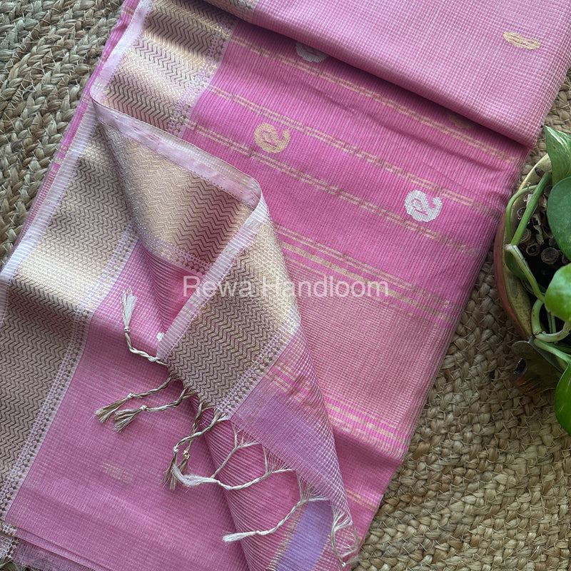 Light Pink Zari Butti ~ Maheshwari Saree-KJS021