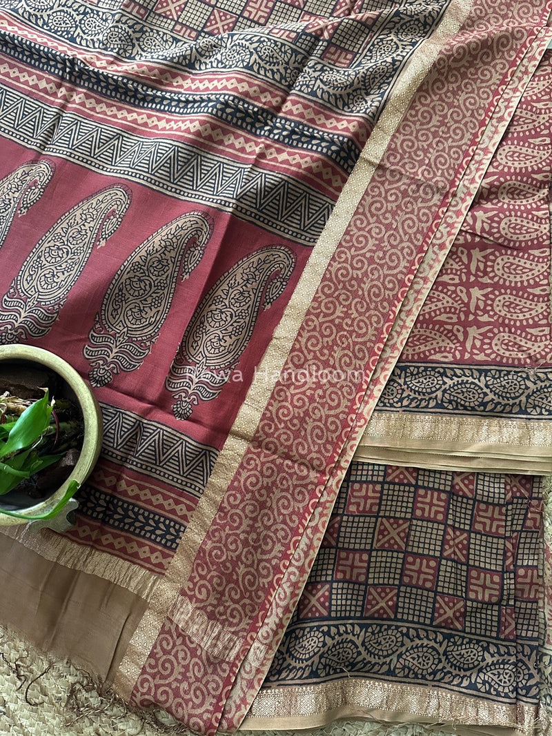 Maheshwari Dark Red Bagh Print Suit BSP0146