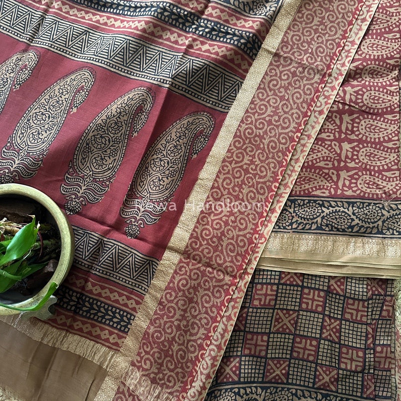 Maheshwari Dark Red Bagh Print Suit BSP0146