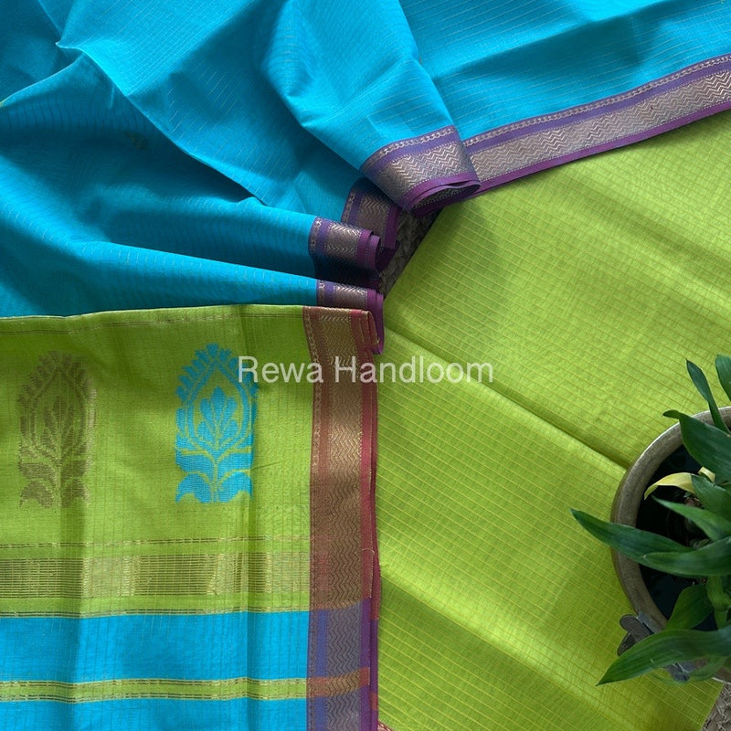 Maheshwari Green-Blue Motifs Top-Dupatta Set MS0193