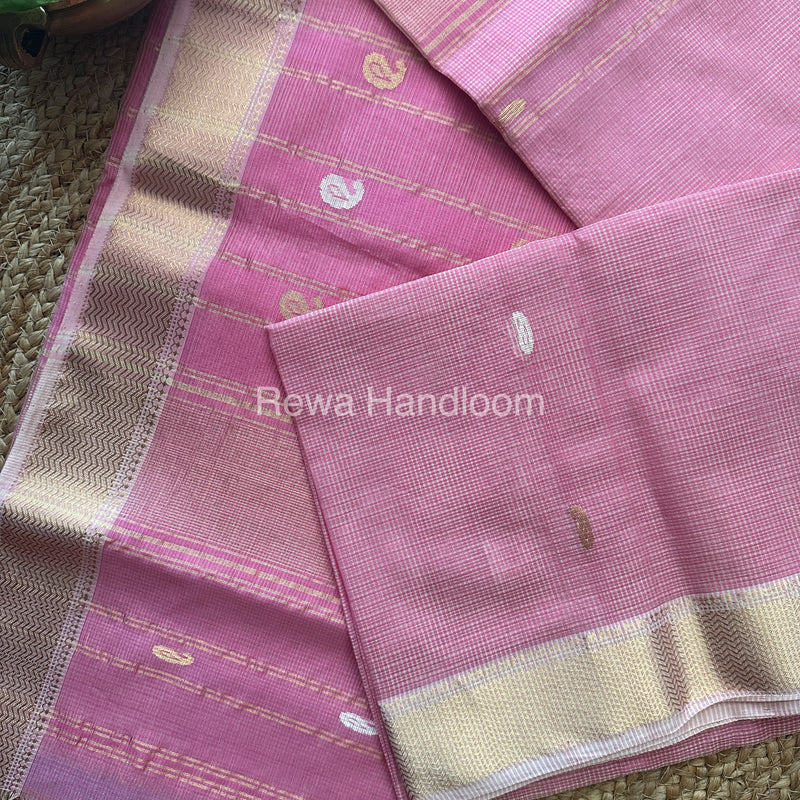 Light Pink Zari Butti ~ Maheshwari Saree-KJS021