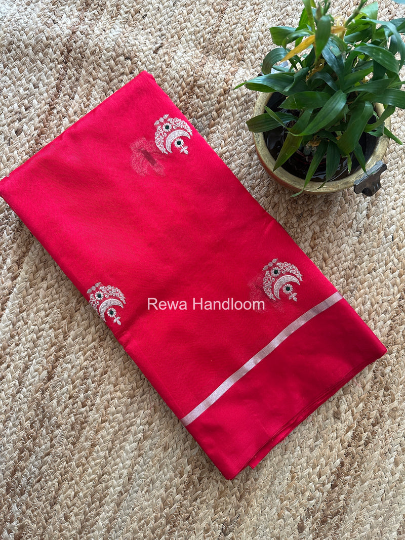 Red Chanderi Pattu Silk Butta Saree CPBS02