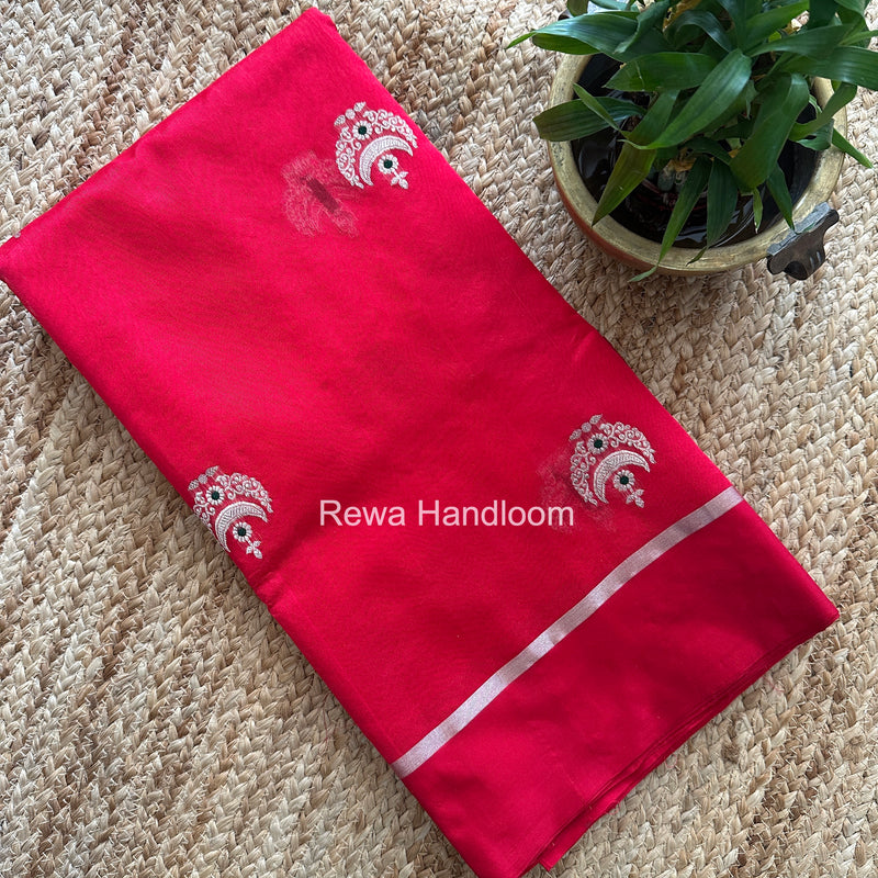 Red Chanderi Pattu Silk Butta Saree CPBS02