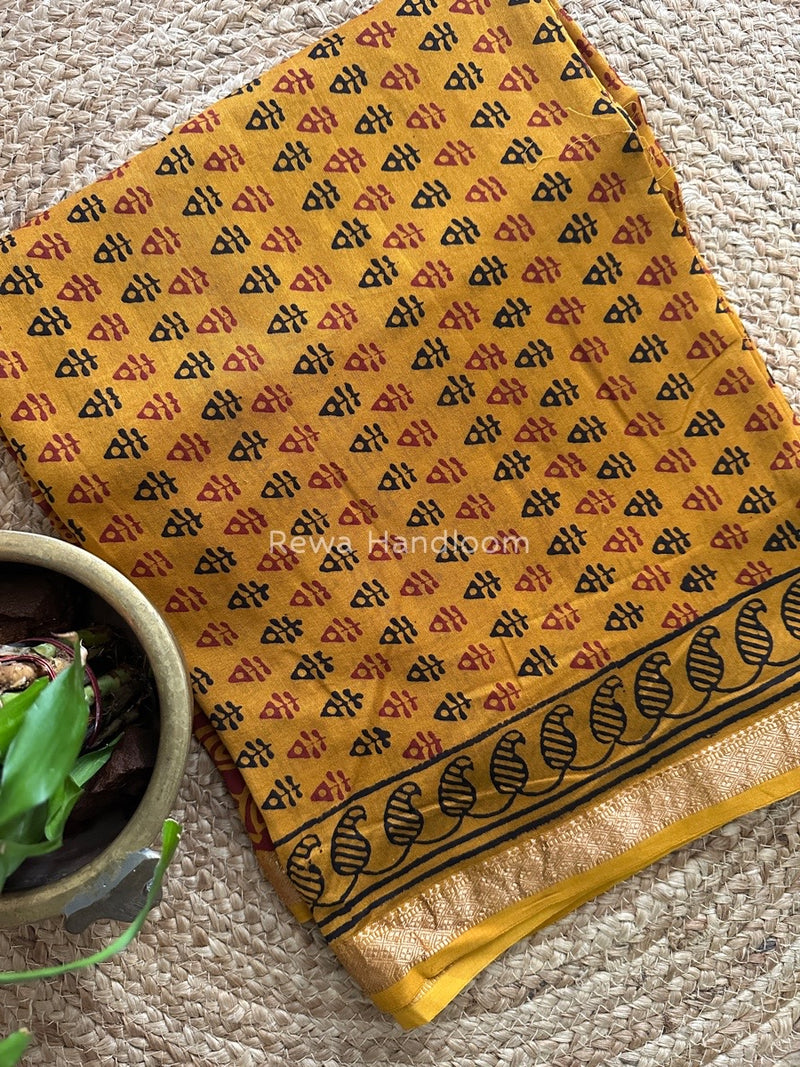 Maheshwari Mustard Yellow Bagh Print Suit BSP0144