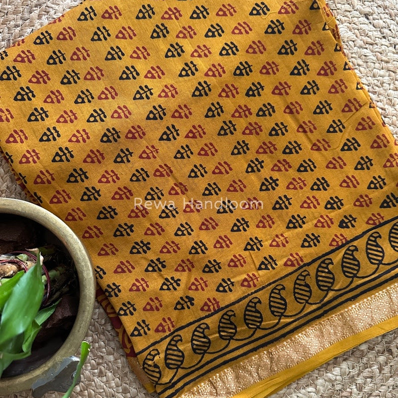 Maheshwari Mustard Yellow Bagh Print Suit BSP0144