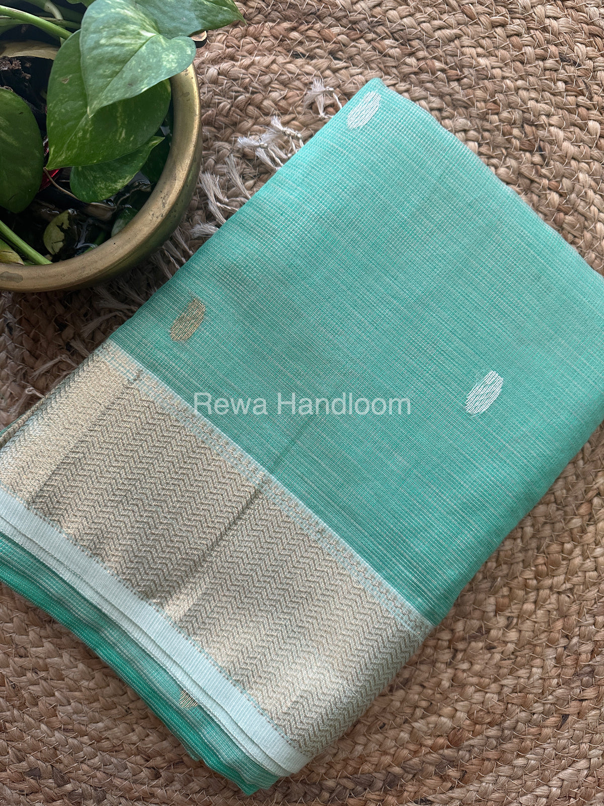 Dark Pista green Zari Butti ~ Maheshwari Saree-KJS022