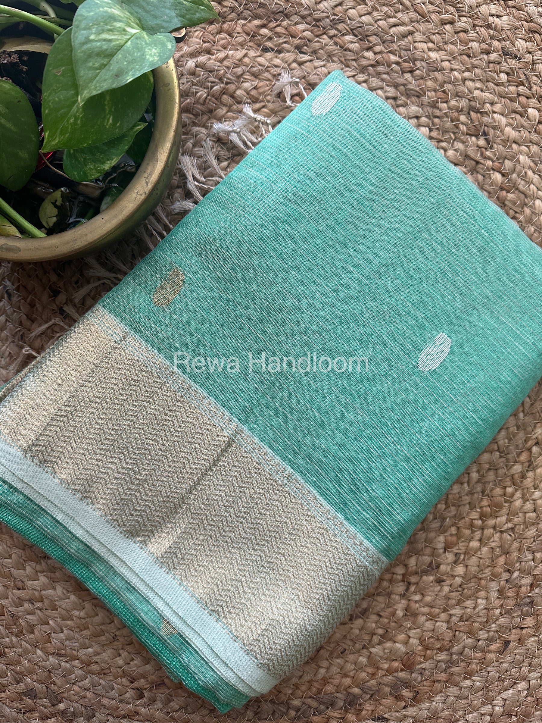 Dark Pista green Zari Butti ~ Maheshwari Saree-KJS022