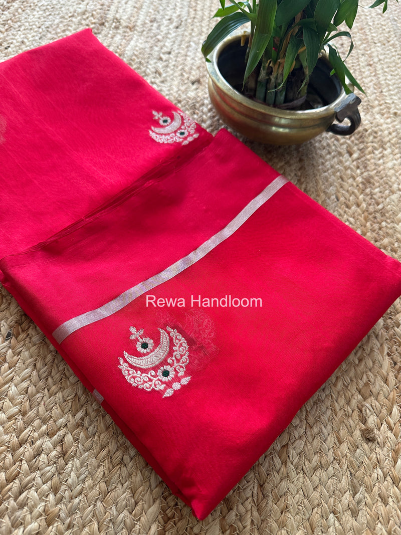 Red Chanderi Pattu Silk Butta Saree CPBS02