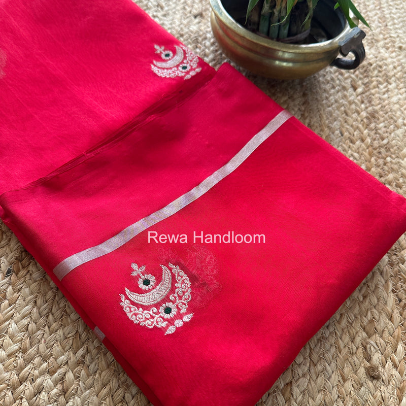 Red Chanderi Pattu Silk Butta Saree CPBS02
