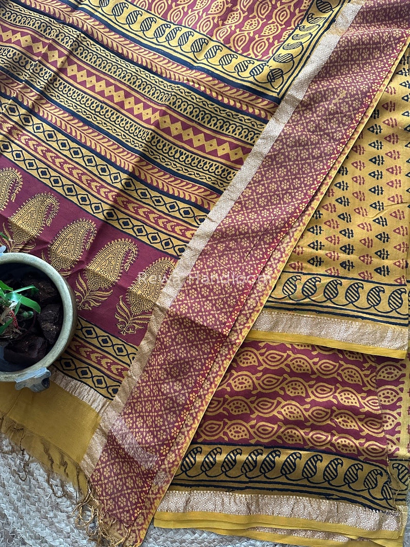Maheshwari Mustard Yellow Bagh Print Suit BSP0144