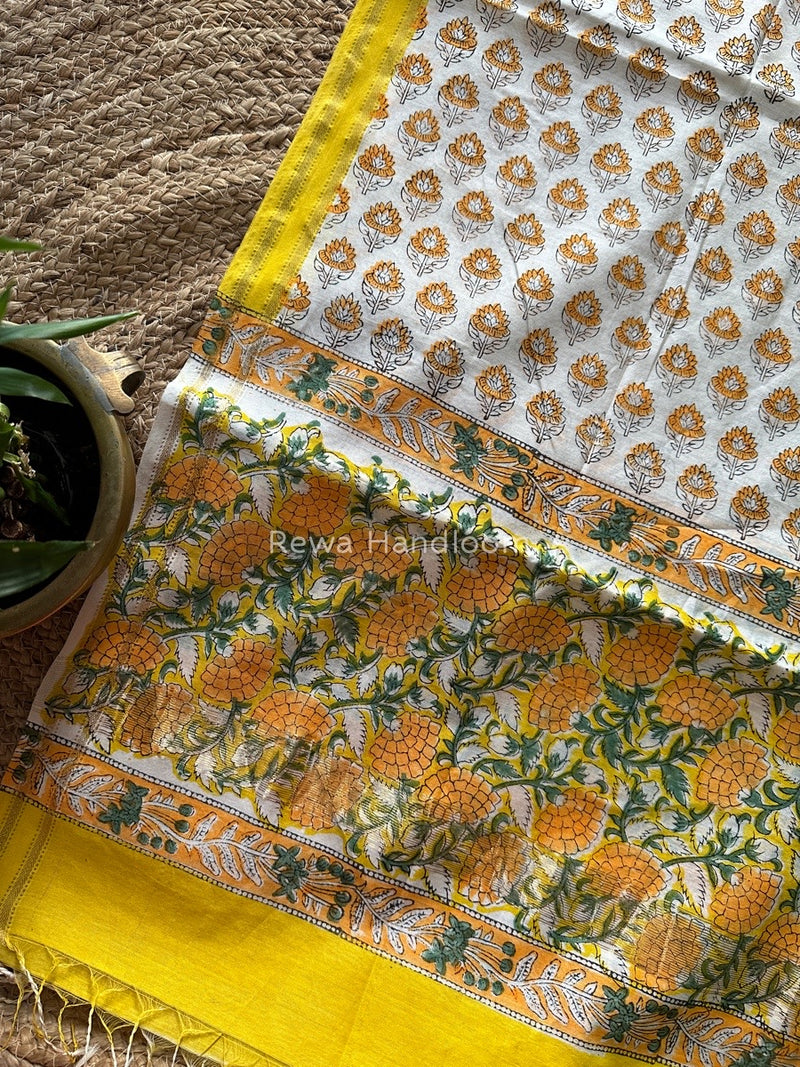 Maheshwari Yellow Hand Block Printed Dupatta HD016