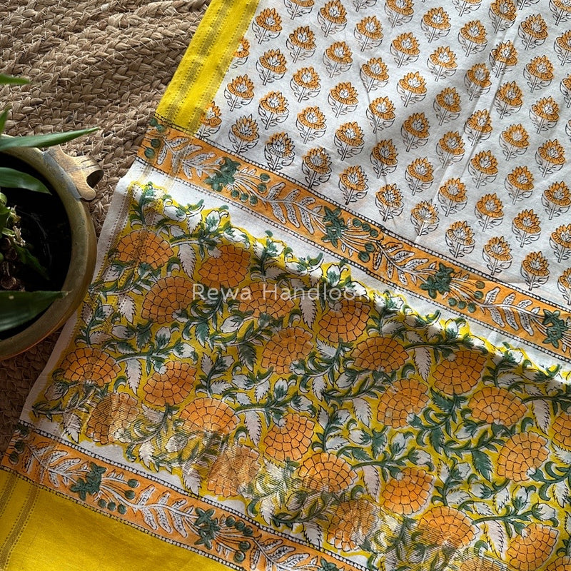 Maheshwari Yellow Hand Block Printed Dupatta HD016