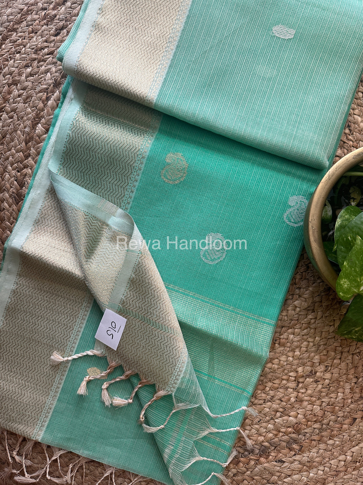 Dark Pista green Zari Butti ~ Maheshwari Saree-KJS022