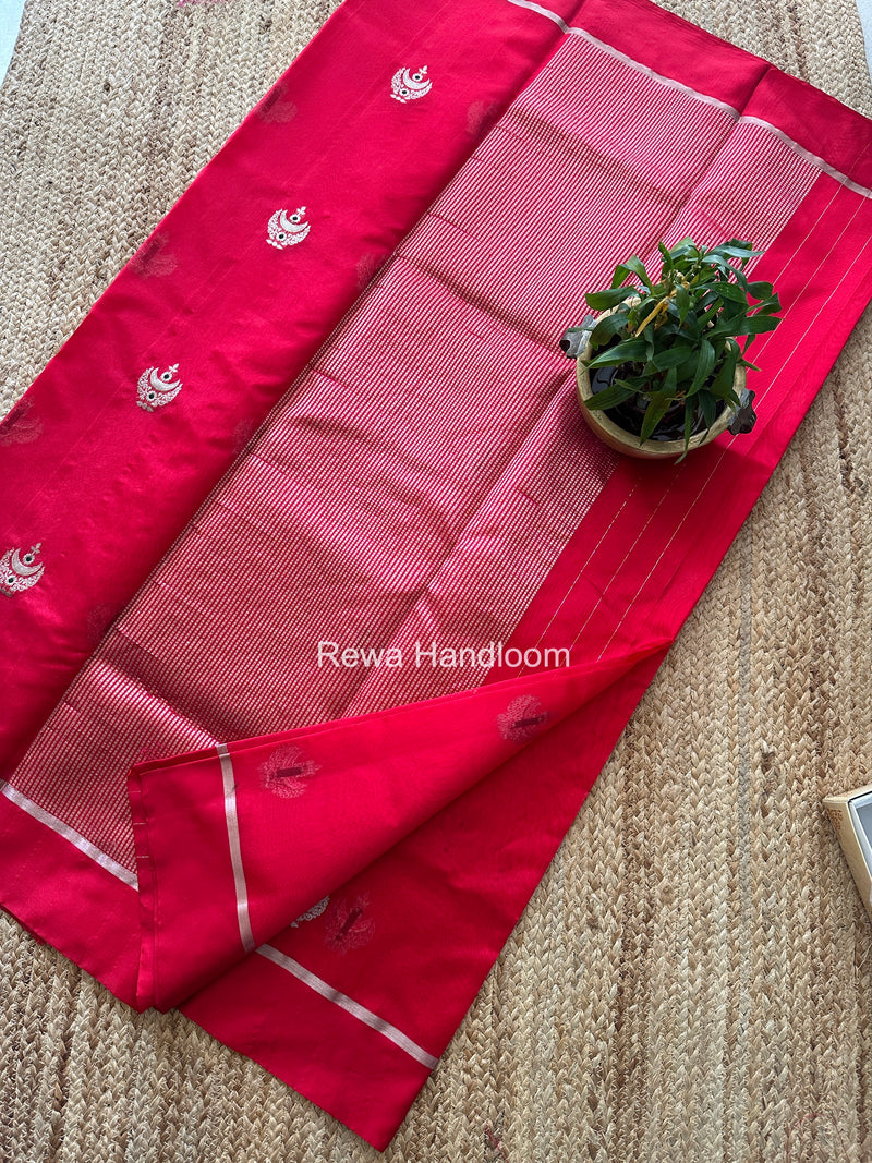 Red Chanderi Pattu Silk Butta Saree CPBS02