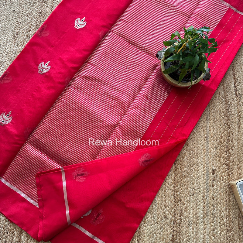 Red Chanderi Pattu Silk Butta Saree CPBS02