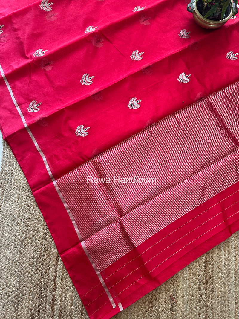 Red Chanderi Pattu Silk Butta Saree CPBS02