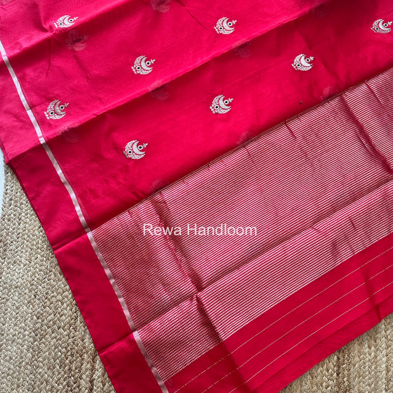 Red Chanderi Pattu Silk Butta Saree CPBS02