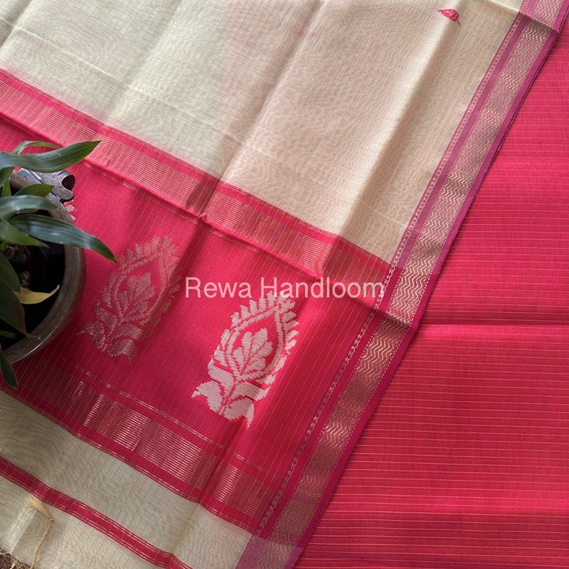 Maheshwari Fuchsia Pink-Light Yellow Motifs Top-Dupatta Set MS0195